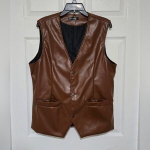 Lars Amadeus Men's Faux Leather Vest Size Large Brown Western Cowboy Motorcycle